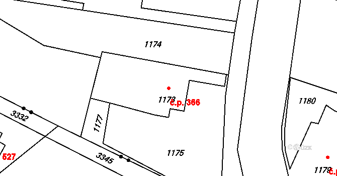 Lutyně 366, Orlová na parcele st. 1173 v KÚ Horní Lutyně, Katastrální mapa