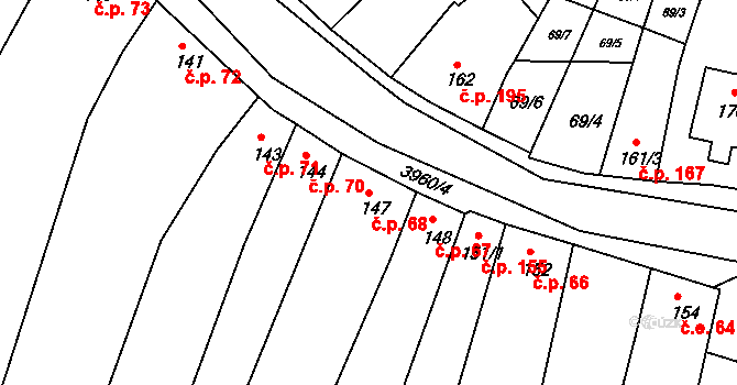 Mašťov 68 na parcele st. 147 v KÚ Mašťov, Katastrální mapa
