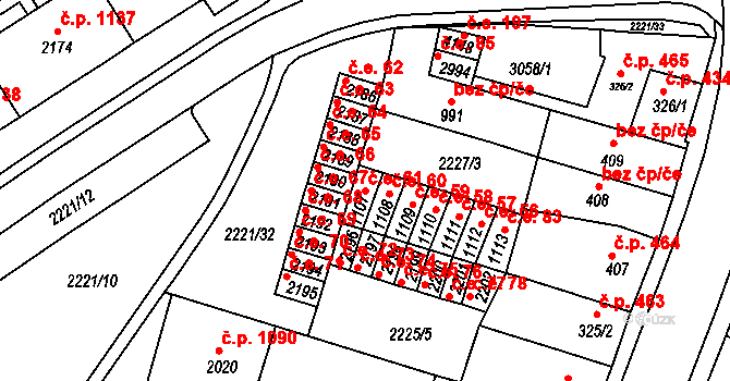Kyjov 61 na parcele st. 1107 v KÚ Kyjov, Katastrální mapa