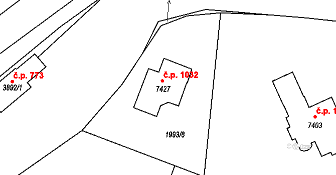 Borovina 1032, Třebíč na parcele st. 7427 v KÚ Třebíč, Katastrální mapa