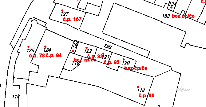 Jemnice 82 na parcele st. 121 v KÚ Jemnice, Katastrální mapa