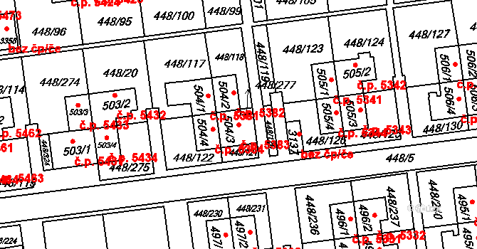 Otrokovice 5383 na parcele st. 504/3 v KÚ Otrokovice, Katastrální mapa