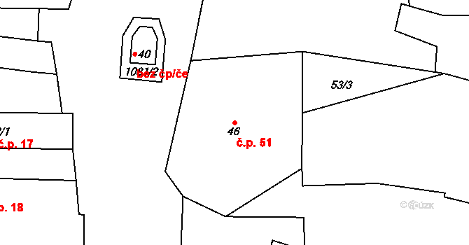 Zhoř 51 na parcele st. 46 v KÚ Zhoř u Milevska, Katastrální mapa