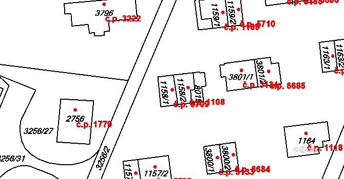 Zlín 5709 na parcele st. 1158/1 v KÚ Zlín, Katastrální mapa