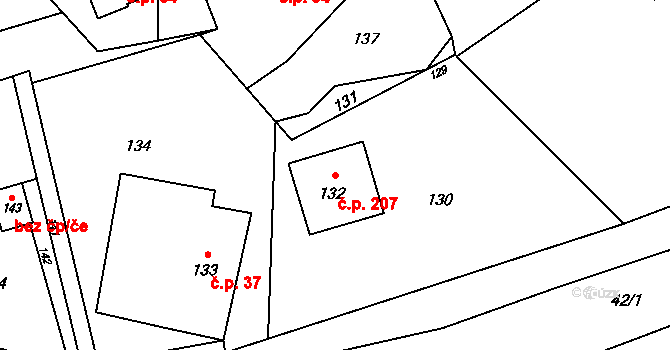 Loučky 207, Zátor na parcele st. 132 v KÚ Loučky u Zátoru, Katastrální mapa