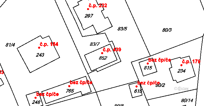 Vyšší Brod 439 na parcele st. 852 v KÚ Vyšší Brod, Katastrální mapa