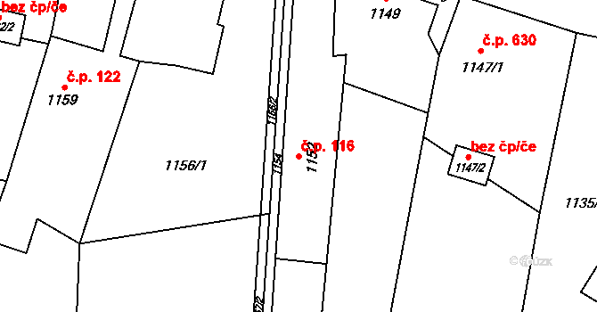 Polanka nad Odrou 116, Ostrava na parcele st. 1152 v KÚ Polanka nad Odrou, Katastrální mapa