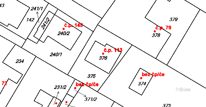 Lavičky 113 na parcele st. 376 v KÚ Lavičky, Katastrální mapa