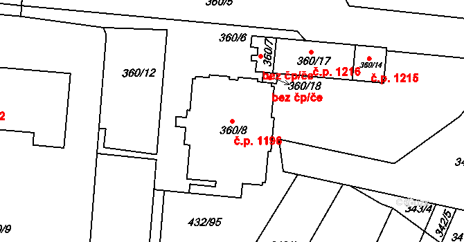 Brumov 1196, Brumov-Bylnice na parcele st. 360/8 v KÚ Brumov, Katastrální mapa