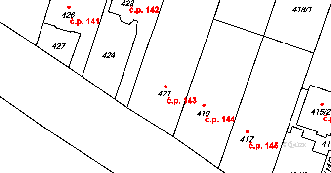 Malé Hoštice 143, Opava na parcele st. 421 v KÚ Malé Hoštice, Katastrální mapa