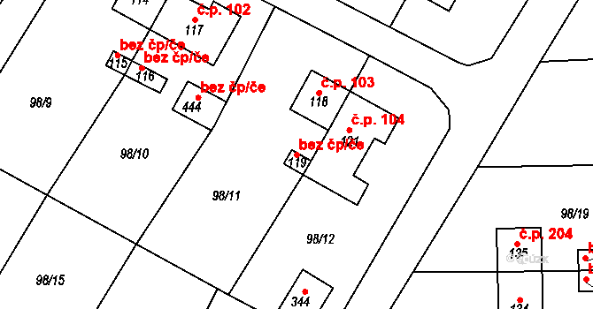 Bohutín 50402480 na parcele st. 119 v KÚ Vysoká Pec u Bohutína, Katastrální mapa