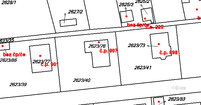 Planá nad Lužnicí 907 na parcele st. 2623/76 v KÚ Planá nad Lužnicí, Katastrální mapa
