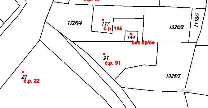 Krč 91, Protivín na parcele st. 91 v KÚ Krč u Protivína, Katastrální mapa