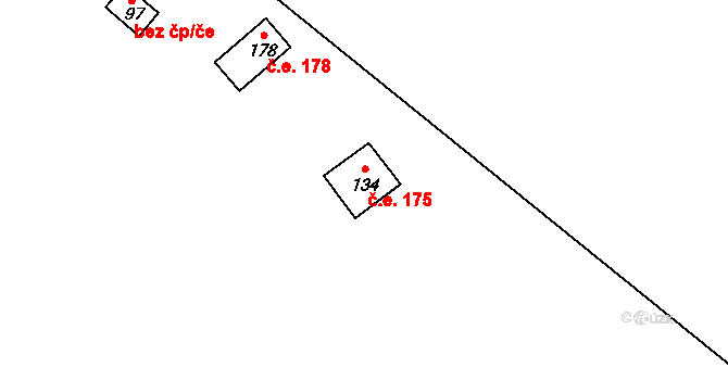 Chrást 175, Kovářov na parcele st. 134 v KÚ Chrást u Zahořan, Katastrální mapa