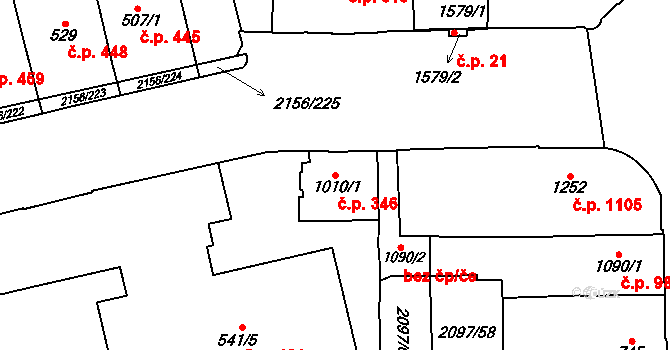 Choceň 346 na parcele st. 1010/1 v KÚ Choceň, Katastrální mapa
