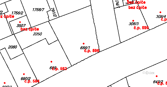Slaný 596 na parcele st. 688/1 v KÚ Slaný, Katastrální mapa