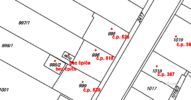 Holice 518 na parcele st. 996 v KÚ Holice v Čechách, Katastrální mapa