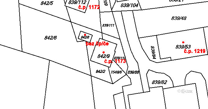 Jilemnice 1173 na parcele st. 842/9 v KÚ Jilemnice, Katastrální mapa