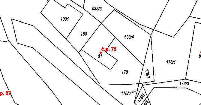 Řepová 75, Mohelnice na parcele st. 81 v KÚ Řepová, Katastrální mapa