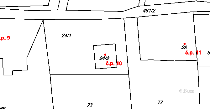 Hájov 10, Příbor na parcele st. 24/2 v KÚ Hájov, Katastrální mapa