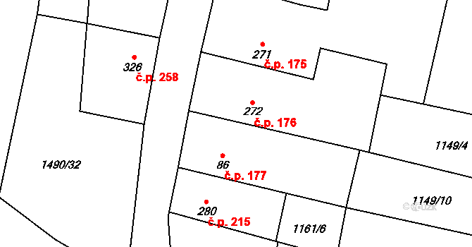 Kolešovice 176 na parcele st. 272 v KÚ Kolešovice, Katastrální mapa