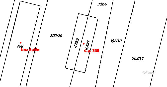 Vlachovo Březí 336 na parcele st. 470/1 v KÚ Vlachovo Březí, Katastrální mapa