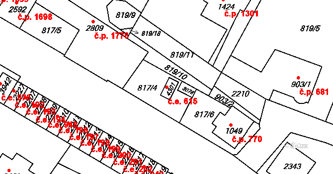Náchod 615 na parcele st. 4301 v KÚ Náchod, Katastrální mapa
