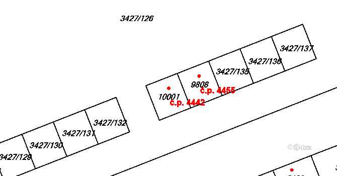 Hodonín 4442 na parcele st. 10001 v KÚ Hodonín, Katastrální mapa