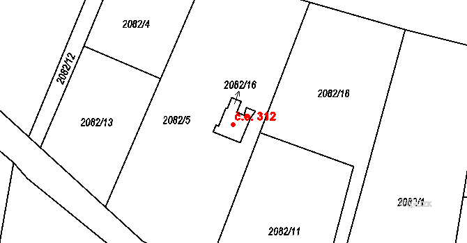 Chotěboř 312 na parcele st. 2082/16 v KÚ Chotěboř, Katastrální mapa