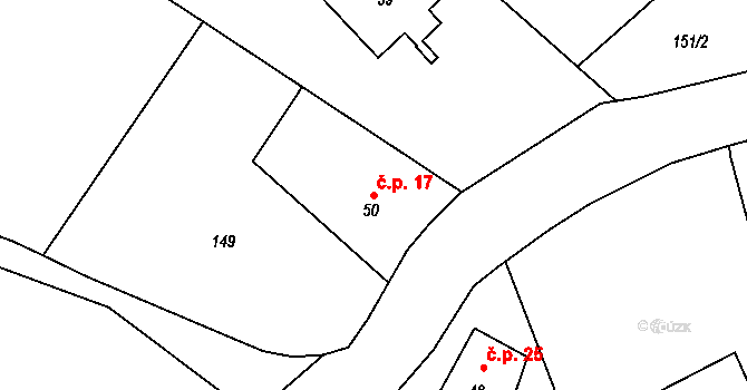 Hoděčín 17, Olešnice na parcele st. 50 v KÚ Hoděčín, Katastrální mapa