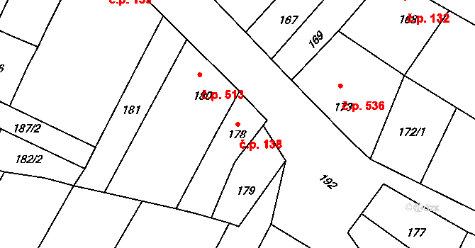 Drnholec 138 na parcele st. 178 v KÚ Drnholec, Katastrální mapa