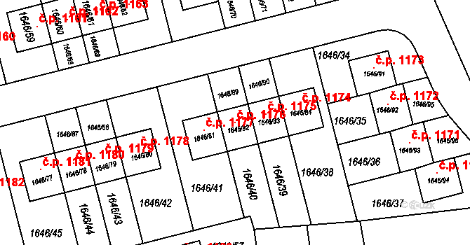 Buštěhrad 1176 na parcele st. 1646/82 v KÚ Buštěhrad, Katastrální mapa