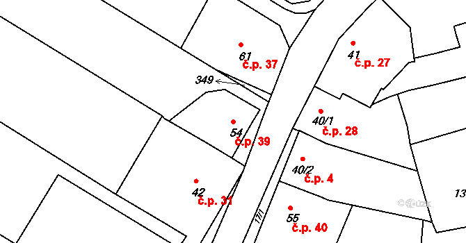 Drahlov 39, Kroměříž na parcele st. 54 v KÚ Drahlov u Jarohněvic, Katastrální mapa