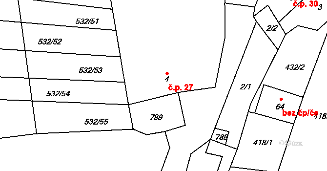 Malinec 27, Kbel na parcele st. 4 v KÚ Malinec, Katastrální mapa