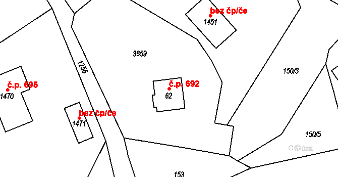 Hejnice 692 na parcele st. 62 v KÚ Hejnice, Katastrální mapa