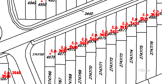Kroměříž 3494 na parcele st. 4873 v KÚ Kroměříž, Katastrální mapa