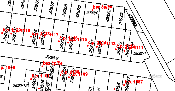 Holešov 1114 na parcele st. 2991/7 v KÚ Holešov, Katastrální mapa