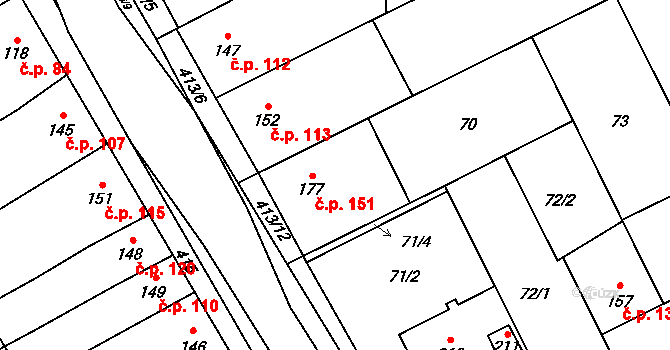 Čelčice 151 na parcele st. 177 v KÚ Čelčice, Katastrální mapa