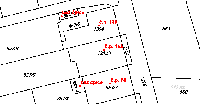 Pivín 163 na parcele st. 1333/1 v KÚ Pivín, Katastrální mapa