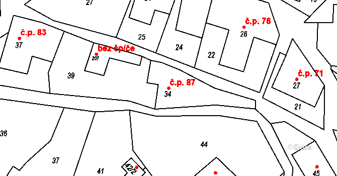 Runářov 87, Konice na parcele st. 34 v KÚ Runářov, Katastrální mapa