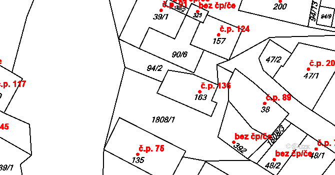 Bohutice 136 na parcele st. 163 v KÚ Bohutice, Katastrální mapa