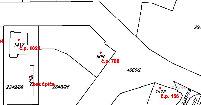 Hrušovany nad Jevišovkou 708 na parcele st. 669 v KÚ Hrušovany nad Jevišovkou, Katastrální mapa