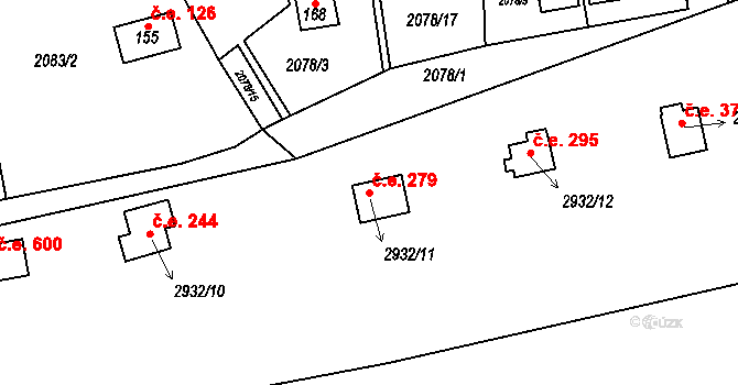 Lančov 279 na parcele st. 2932/11 v KÚ Lančov, Katastrální mapa