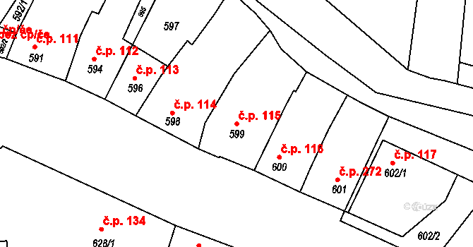 Šatov 115 na parcele st. 599 v KÚ Šatov, Katastrální mapa