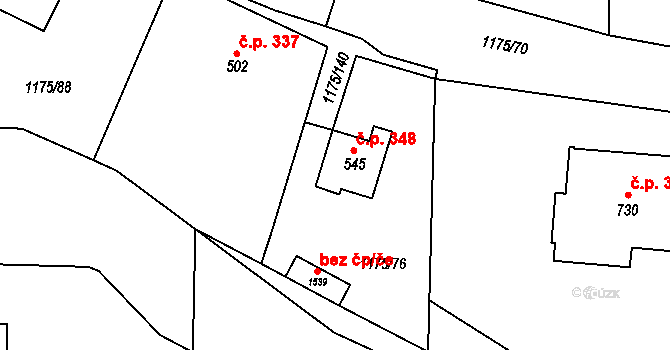 Vranov nad Dyjí 348 na parcele st. 545 v KÚ Vranov nad Dyjí, Katastrální mapa