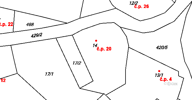 Předbořice 20, Černíny na parcele st. 14 v KÚ Předbořice, Katastrální mapa