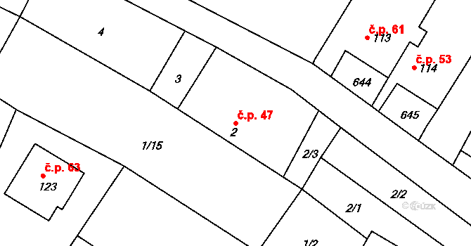 Přibyslavice 47, Vlkaneč na parcele st. 2 v KÚ Přibyslavice u Vlkanče, Katastrální mapa