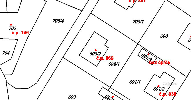 Zruč nad Sázavou 869 na parcele st. 699/2 v KÚ Zruč nad Sázavou, Katastrální mapa