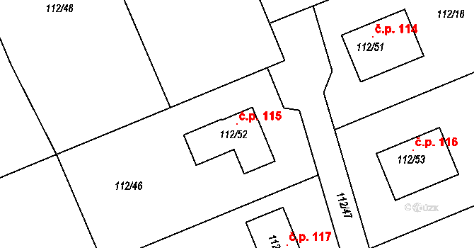 Prchalov 115, Příbor na parcele st. 112/52 v KÚ Prchalov, Katastrální mapa