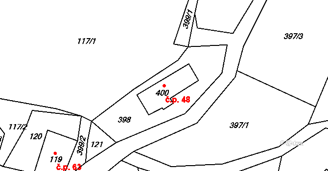 Haratice 48, Plavy na parcele st. 400 v KÚ Haratice, Katastrální mapa
